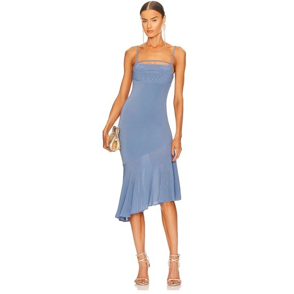Camila Coelho Everett Midi Dress Women's XLPeriwinkle Blue Ruffled Hem Strappy